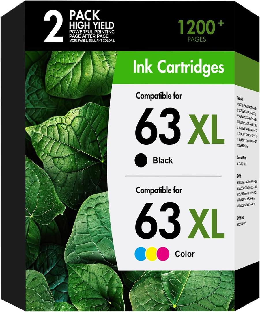 63 63Xl Ink Cartridge Combo Pack Replacement for HP63Xl Black and Color Work for HP Envy 4520 4512 Officejet 3830 4650 5258 5255 4655 5200 Deskjet 1112 2130 3630 Printer 2-Pack