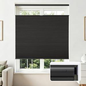 Joydeco No Tools No Drill Blinds for Indoor Windows, Cordless Window Blinds Cellular Shades Top Down Bottom Up Blackout Honeycomb Blinds Thermal Insulated Noise Reduction (Black, 31" W x 64" H)
