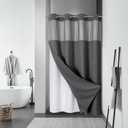 eachope Charcoal No Hook Waffle Weave Shower Curtain with snap-in Liner Replacement, 230GSM Waterproof Fabric Hotel Shower Curtain Set for Bathroom, Through Mesh Top Window,60Wx74H