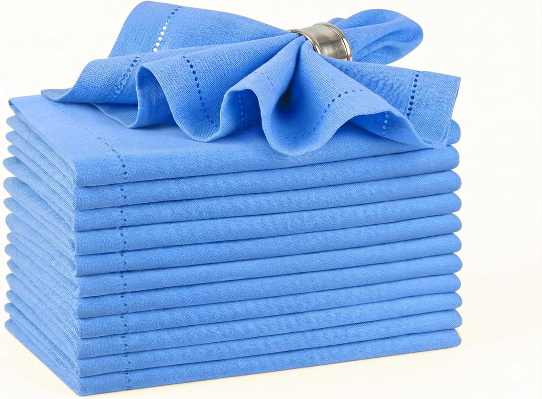 Palisa Light Blue Cotton Napkins Set of 12 | Premium Hemstitch Detailing Cloth Dinner Napkins 18x18 Inch | Soft Washable & Reusable Table Napkins for Everyday Use Weddings Restaurants & Hotels