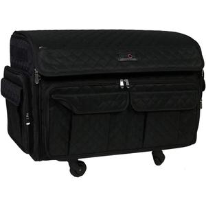 Everything Mary XXL Rolling Sewing Tote, Black Quilted - Rolling Carrying Storage Case for Brother & Singer Machines