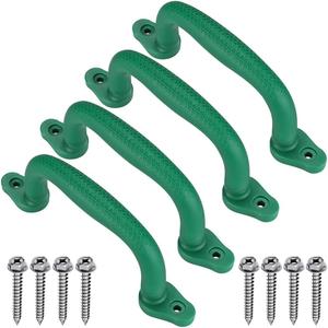SELEWARE Green Playground Safety Handles, Non-Slip Plastic Kids Grab Handles, Durable Indoor Outdoor Playset for Playhouse, Treehouse, Climbing Frame, Jungle Gym, Swing Set, 4 Pack