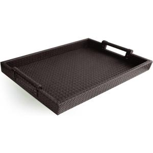 American Atelier Leather Serving Tray  Large 19x14 Decorative Platter w/Carry Handles for Food, Drinks, Ottoman or Centerpiece, Idea for Birthday, Holiday, Brown New