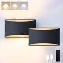 BLUEYE 2Packs Battery Operated Wall Sconce,Remote Control,Soft Warm 2700K-6000K,Cast Aluminum,Rechargeable,50W Equivalent Lamp,No Flicker,600Lumens,Dimmable,Black,Set of Two for Non-Hardwired (8-inch)