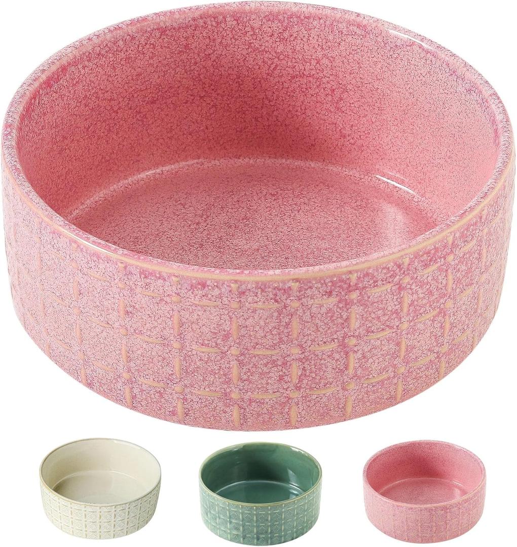 Seyatoo Ceramic Dog Bowls, 6.5inch Dog Food Bowls Water Bowl Dishes for Middle and Small Size Dogs, Pet Plates for Food, Pink