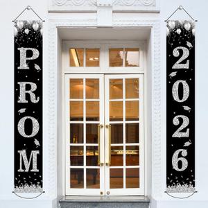 Prom Night Porch Sign Prom 2026 Graduation Party Decoration Black Silver Banner Congrats Class of 2026 Party Decoration Supplies for High School College Graduation Celebration Favors(70.87*11.81inch)