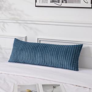 UGASA 14x36 Inch Pillow Cover Pack of 1 Soft Boho Stripe Corduroy Large Long Rectangular Lumbar Cushion Cover Farmhouse Decorative Throw Pillowcase for Bed Couch Sofa Bedroom Living Room, Dusty Blue