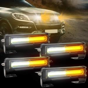 LED Emergency Strobe Lights for Vehicle Trucks, 4 in 1 LED 32W 12-24V Warning Hazard Flashing Strobe Light Bar, Roof and Side Installation Off Road (White Amber)