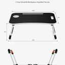 FISYOD Foldable Laptop Table, Portable Lap Desk Bed Table Tray, Laptop Stand with Cup Holder & Tablet Slot & Lifting Handle for Working Writing Drawing & Eating (Black Grain)