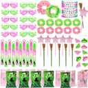 70Pcs Pink and Green Birthday Theme Party Favors, 10 Pack Glasses Star Broom Pens Bracelets Hair Bands Gift Goodie Bags Bubbles for Decor Decorations Supplies