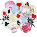 Teapot Mushroom Rose Balloons Checkered Poker Balloon Lets Par-Tea Garden Fairy High Tea Theme Foil Decor Onederland 1st First Birthday Girl Tea for Two Party Decorations Supplies for Little Girls