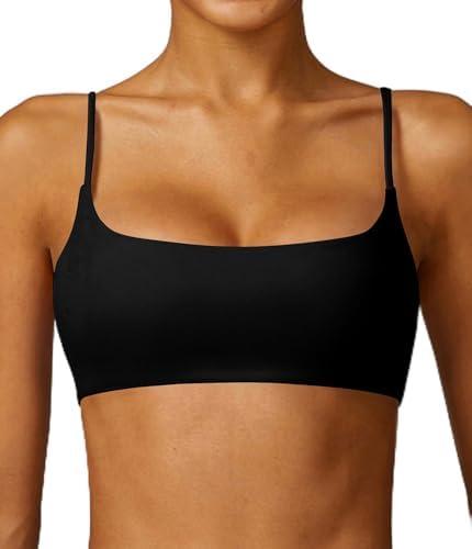 Comper Women's Sports Bra with Thin Straps Stretchy Wirefree Workout Bras Lightweight Workouts Bralette with Removable Pads, Size: M