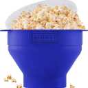 The Original Korcci Microwaveable Silicone Popcorn Popper, Microwave Popcorn Popper, Collapsible Microwave Popcorn Maker Bowl, No Oil Required, Use In Microwave, Dishwasher Safe (Blue) (2.3*9.3)