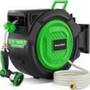 Retractable Garden Hose Reel, 1/2 in x 100 ft Automatic Slow Rewind System & Any Length Lock, Heavy Duty Wall-Mounted Hose Reel with 180° Swivel Bracket,10-Pattern Nozzle for outside Watering,Cleaning