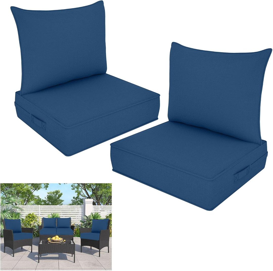 Outdoor Deep Seat Cushion Set, Fade Resistant Patio Chair Cushions, 24x24x6 Inch Patio Sofa Furniture Pad with Removable Cushion Covers (Navy Blue, 24''Lx24''Wx6''H-2pcs Set)