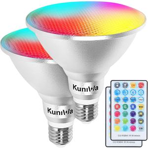 2 Pack PAR38 Flood Light Bulbs Outdoor 30W, LED Color Changing Spotlight Waterproof, 100W Equivalent, Timing, Remote, RGB Porch Light E26 for Holiday Halloween Christmas Party Decoration