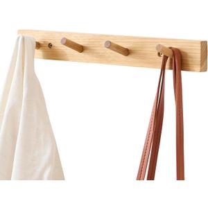 Hickory Wood Coat Rack Wall Mount, 16 Inch Coat Hook Hanger Wooden Wall Coat Rack with 4 Hooks for Purse Clothes Towels Hats in Entryway Bedroom Bathroom, Natural