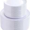 bUCLA 100PCS White Plastic Plates - Heavy Duty White Disposable for Wedding & Party, Include 50 Dinner 10 inch & 50 Dessert 7 inch