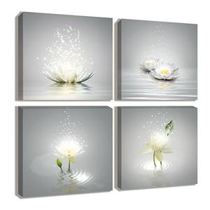 Lotus Floral Canvas Prints Art Zen Office Decor Wall Art Meditation Pictures Modern Artwork Painting Framed Home Decor (B, 20X20inch)