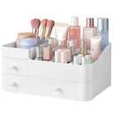 HBlife Makeup Organizer & Skincare Storage - Large Cosmetic Organizer with 3 Drawers, 8 Compartments Vanity Storage Box for Bathroom Counter, White