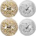 Amosfun 4Pcs Mosaic Glass Balls 3.1 Inch Decorative Orbs for Bowls Table Vases Home Decor Accents Silver and Gold