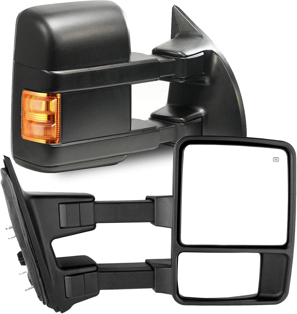 PZ Driver And Passenger Side Tow Mirrors With Power Heated,Amber Signal,Black,Replacement Fit For 1999-2007 F-250 F-350 F-450 F-550 Super Duty