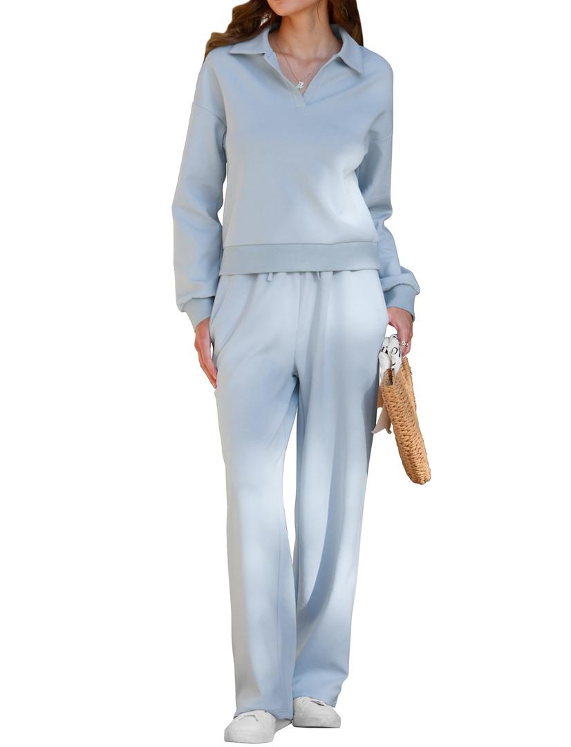 KFUBUO Fall Outfits for Women 2025 2 Piece Lounge Sets Long Sleeve Sweatshirt and Wide Leg Pants Tracksuits Casual Sweatsuit