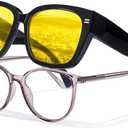 LVIOE Night Vision Glasses for Driving Women Men Yellow Glasses for Night Driving Glare Polarized Wear Over Eyeglasses N4201 (A01 Glossy Black Frame / Night Vision)