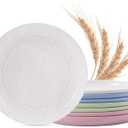 MISS BIG Wheat Straw Plates 8 inches,Plastic Plates Reusable Set of 8,Dinner Plates for Kids&Adults,Dishwasher & Microwave Safe,Eco-Friendly,BPA Free with 4 Colors (White, Pink, Green, Blue)