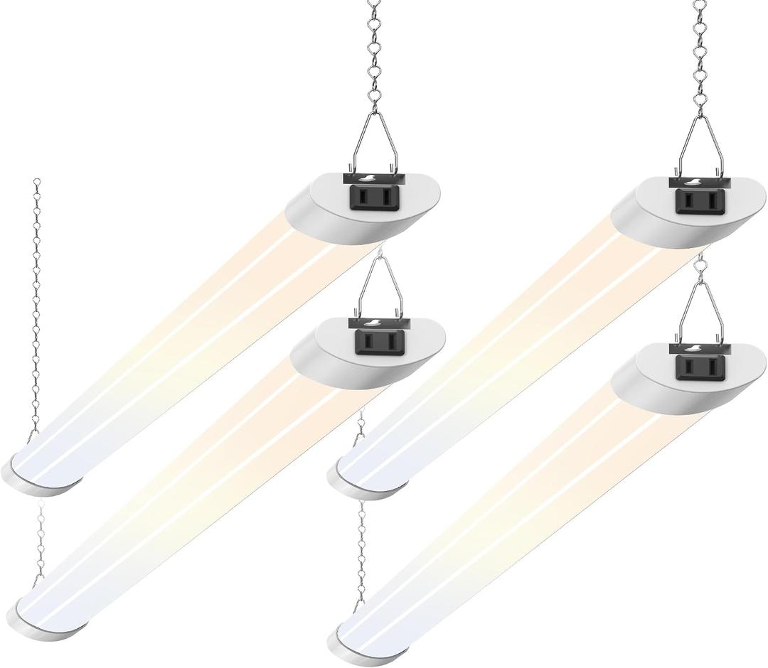 ALUSSO LED Shop Lights 4FT for Garage, 4800LM Super Bright, Adjustable 2700K 3000K 4000K 5000K 6500K, 120V, Warm to Cool Daylight Linkable Shop Lights for Workshop/Basement, ETL Listed, 4 Pack