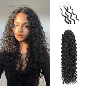 Pre-Separated Feather Crochet Human Hair Natural Black Extensions Deep Wave 18 Inch Invisible Crochet Hair for Black Women