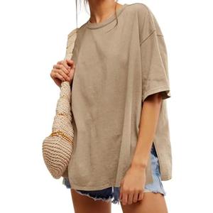 Tankaneo Womens Oversized Tshirts Summer Casual Short Sleeve Crew Neck T Shirt Loose Fit Side Slit Tee Tops XXL