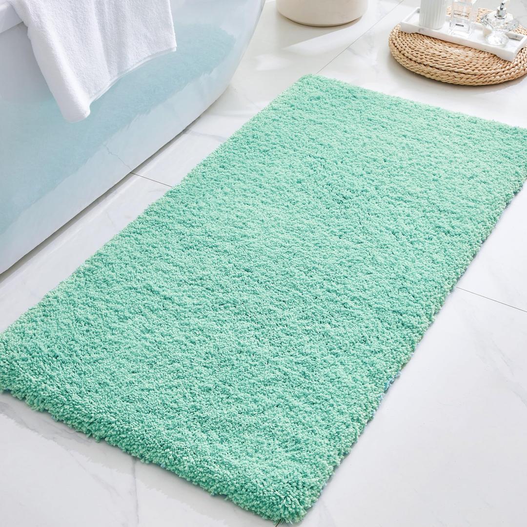 ILANGO Spa Blue Bathroom Rugs 60" 24" Non Slip & Super Absorbent Thick Soft, Washable Bath Carpet Runner for Floor, Microfiber Plush Shaggy Bath Mats with Rubber for Bedroom Bathtub Shower Room