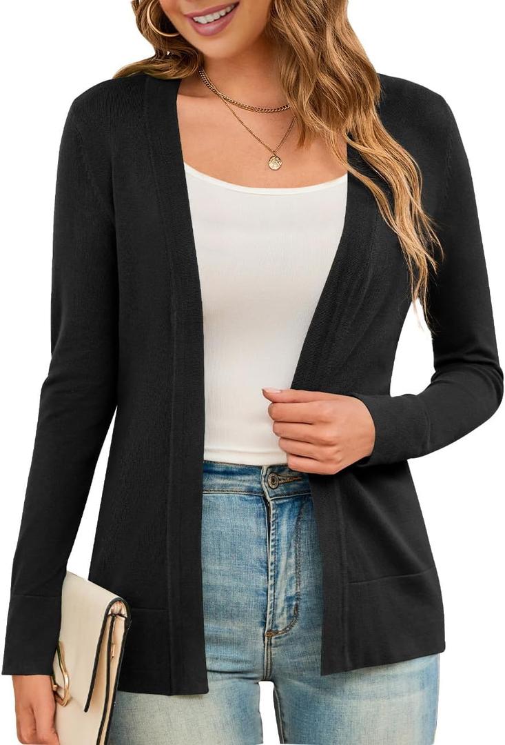 LIENRIDY Women's Cardigans Lightweight Long Sleeve Open Front Sweater Cardigan, (Medium, 01-black)