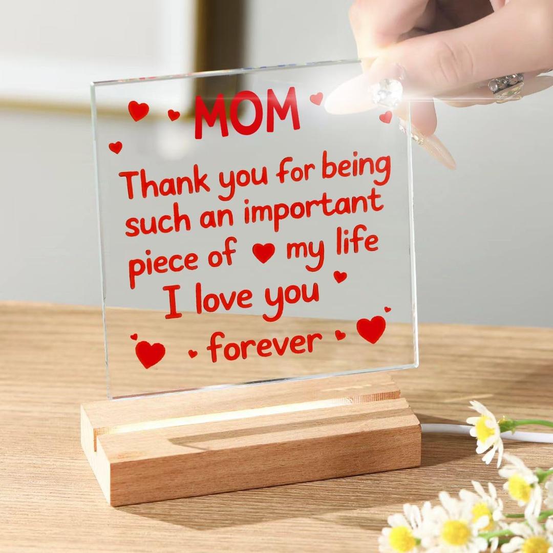 Gifts for Mom, Heartfelt Mothers Day Christmas Birthday Gifts for Mom, LED - Wooden Base, 3.9 x 3.9 Inch Keepsake from Daughter Son