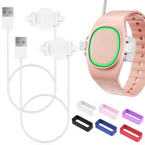 2 Pack Compatible with Magic Band Plus Charger & 6 Pack Locks, 3.3FT Replacement Charger Only Compatible with Disney-Magic Band+, Multi-Color Security Clips Protectors (White)