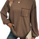 Dokotoo Long Sleeve Shirts for Women 2025 Casual Solid Crewneck Knitted Loose Fit Pullover Shirts Tops (Brown, S)