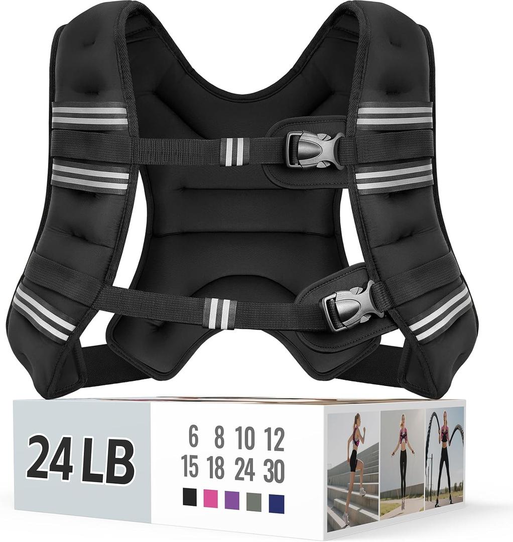 Zeerun Weighted Vest for Women & Men with Reflective Stripe and Adjustable Buckle, Comfortable & Durable Rucking Vest for Walking, Running & Strength Training, 24LBS-Black