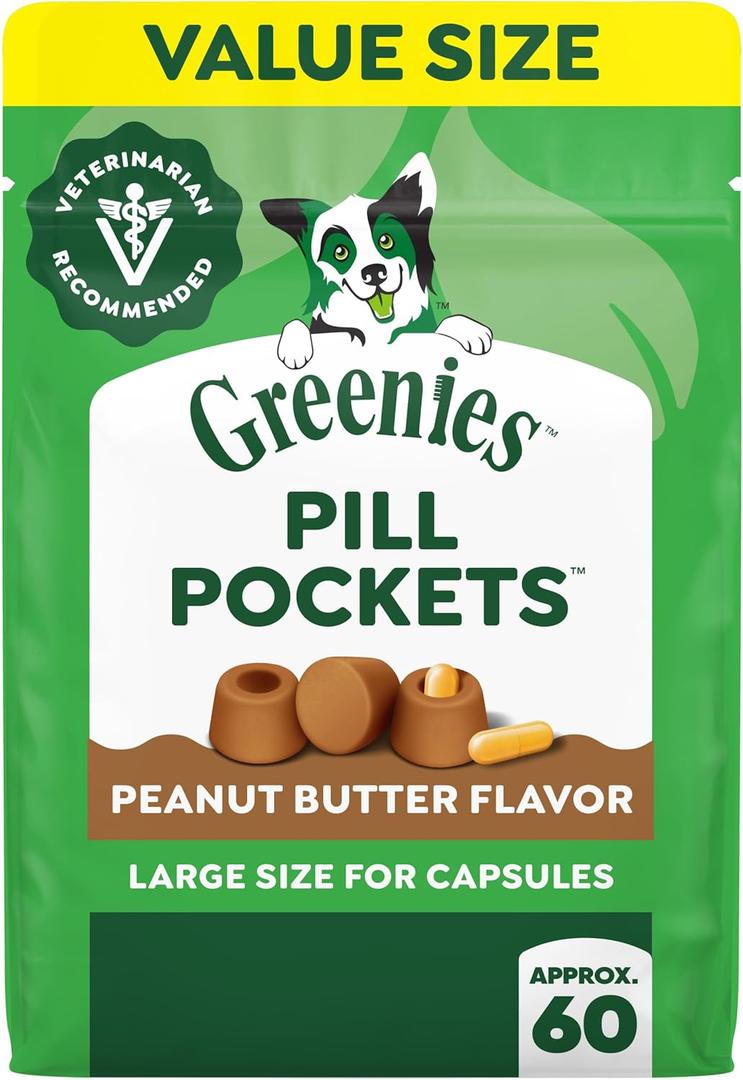 2 x Greenies Pill Pockets for Dogs Large Size, Dog Treat Pouch for Capsule Medication, Peanut Butter Flavor, 15.8 oz. Pouch (EXP 06/25/27)