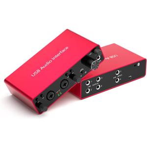 USB Audio Interface with 48V Phantom Power 24Bit/192kHz 4 Line Outputs & 2 Line Inputs for the Musicians, Vocalist, Podcaster,USB Audio Interface Works with Most DAWs and Recording Software