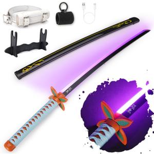 RENGENG Light Up Sword, 40 Inches Rechargeable Plastic Replica with Belt & Stand, Sword with Original Texture (Kochou Shinobu)