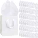 Qilery 50 Pcs Wedding Paper Gift Bags Bulk with Tissue Paper Small Gift Bags with Handle and Tags for Birthday Wedding Mothers' Day Party Business(White,4.7 x 2.4 x 3.9'')