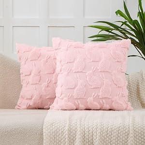 VAKADO Easter Throw Pillow Covers 16x16 Set of 2 Pink Bunny Rabbit Decoration Spring Festivals Gift Couch Decorative Cushion Covers Home Decor for Bed Sofa Bedroom Office