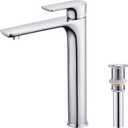 KIBI Tender-T Single Handle Bathroom Vessel Sink Deck Mount Faucet with Pop-Up Drain, Solid Brass High Arc Spout, Lead-Free Material, Corrosion & Rust Resistant, Modern Chrome Finish (KBF1020) (Chrome W/ Pop Up Drain)