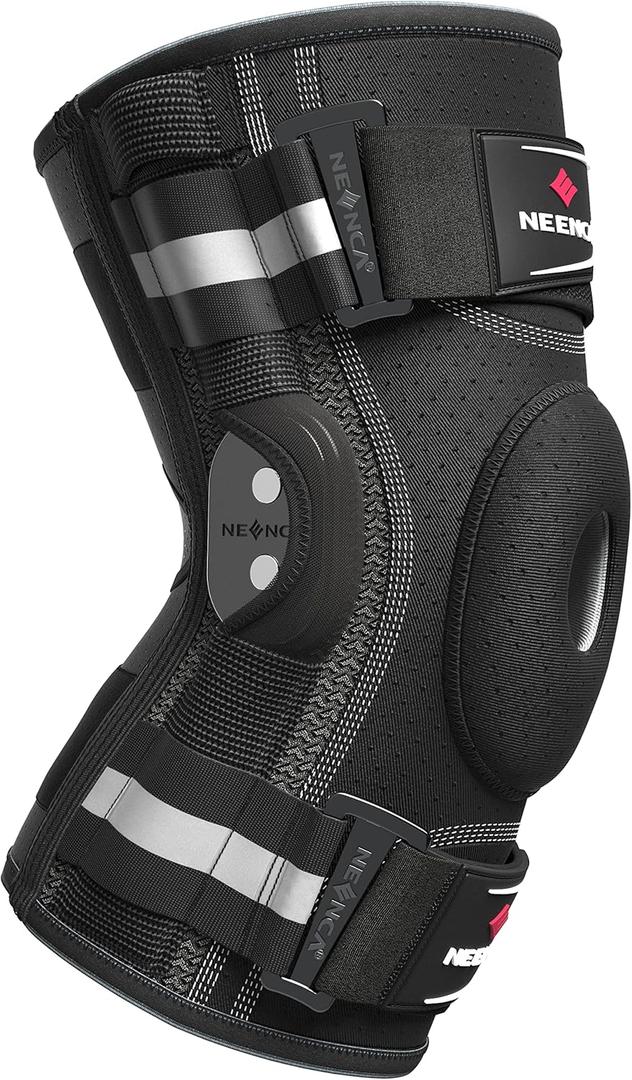 NEENCA Professional Knee Brace for Knee Pain, Adjustable Hinged Knee Support with Removable Side Stabilizers, Strong Stability for Joint Pain Relief, Arthritis, Meniscus Tear, ACL, PCL, Runner, Sports (Large, Black - Single) NEENCA Professional Knee Brace for Knee Pain, Adjustable Hinged Knee Support with Removable Side Stabilizers, Strong Stability for Joint Pain Relief, Arthritis, Meniscus Tear, ACL, PCL, Runner, Sports (Large, Black - Single)