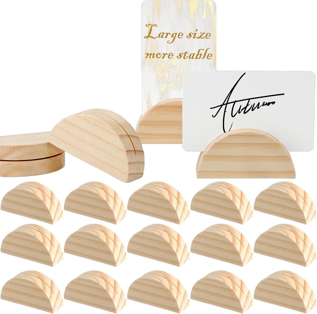 Colingmill 24 Pcs Large Size Stable Wooden Table Number Stands 2.4 Inch Place Cards for Table Setting Semicircular Design Wooden Card Holder Wedding Office Tag Photo Menu Birthday Party(Nature)