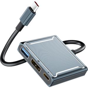 USB C to DisplayPort Multiport Adapter Dock, BolAAzuL 3-in-1 Type C Hub with 1xDP 1.4 + 1xUSB 2.0 + 1xPD Charging Port(Type C), 8K 60Hz/ 100W PD/DP ALT Mode Supported for Macboo pro, iPad pro, Monitor