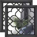 Wall Mirror Square Wooden Decorative Mirrors for Wall Farmhouse Living Room Hallway Entryway, 2 Pcs, 12inch x 12inch (Small, Black)
