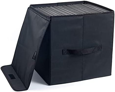 Vinyl Record Storage Box for 12-inch Records Crate Holds up to 90 records,Pack of 1-14x 13x 13 Inch LP record storage for Valuable Album Collection - Black, 2Packs