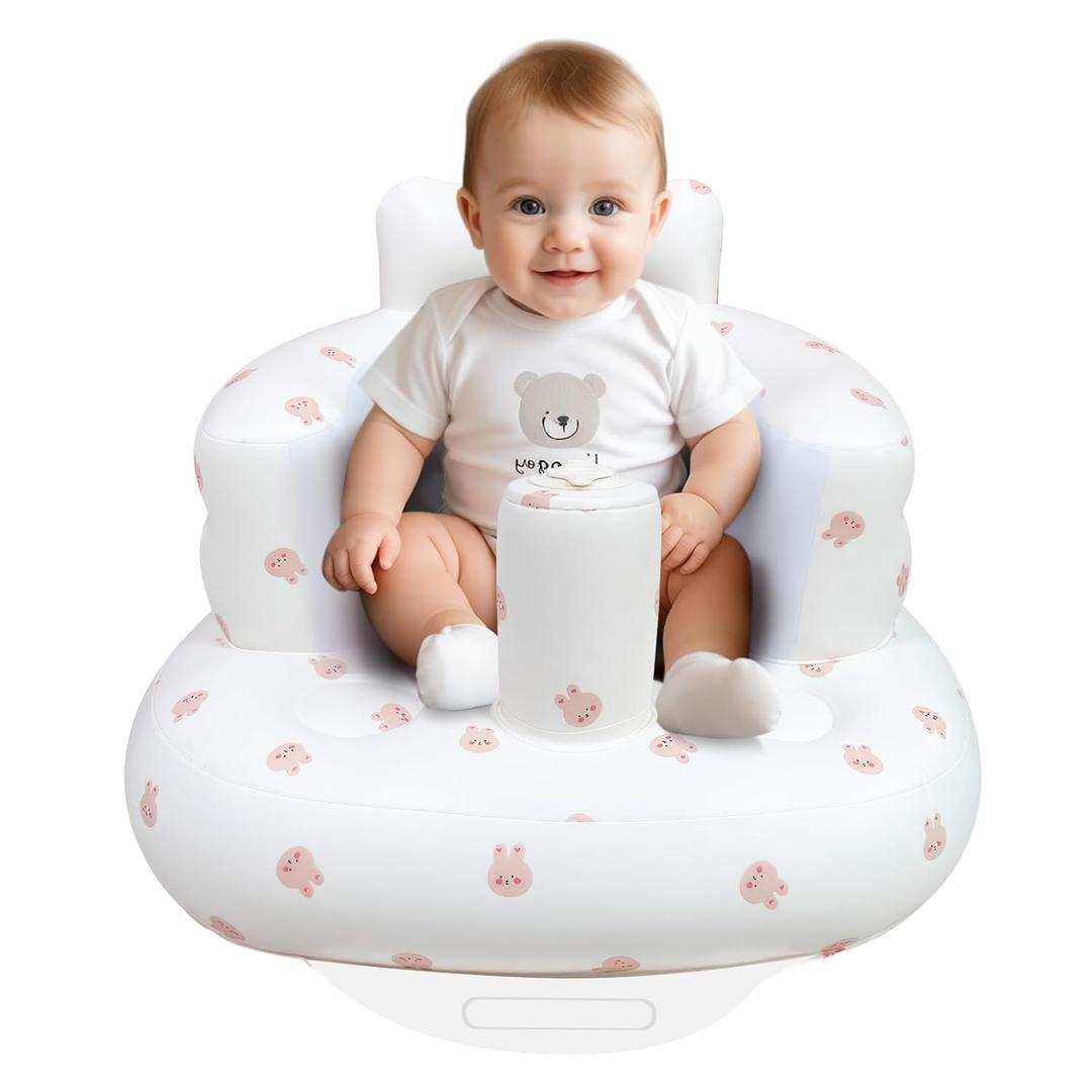 Inflatable Baby Chair, Inflatable Baby Seat for Babies 3 Months and Up, Summer Blow Up Chair with Built in Air Pump, Bumbo Seat for Learning to Sit, Palying, Camping, Rabbit